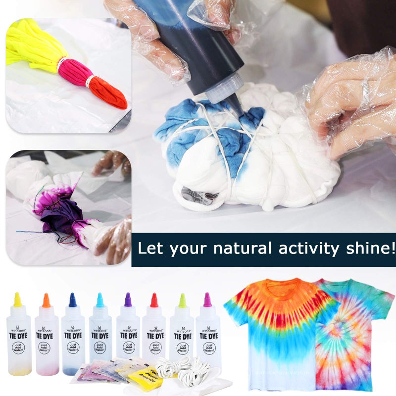 WINSONS Tie Dye Kit, 8 Colours Non Toxic Permanent Fabric Dye Art Set for Kids Women for Homemade Party Creative Group Activities DIY Gift - Image 3